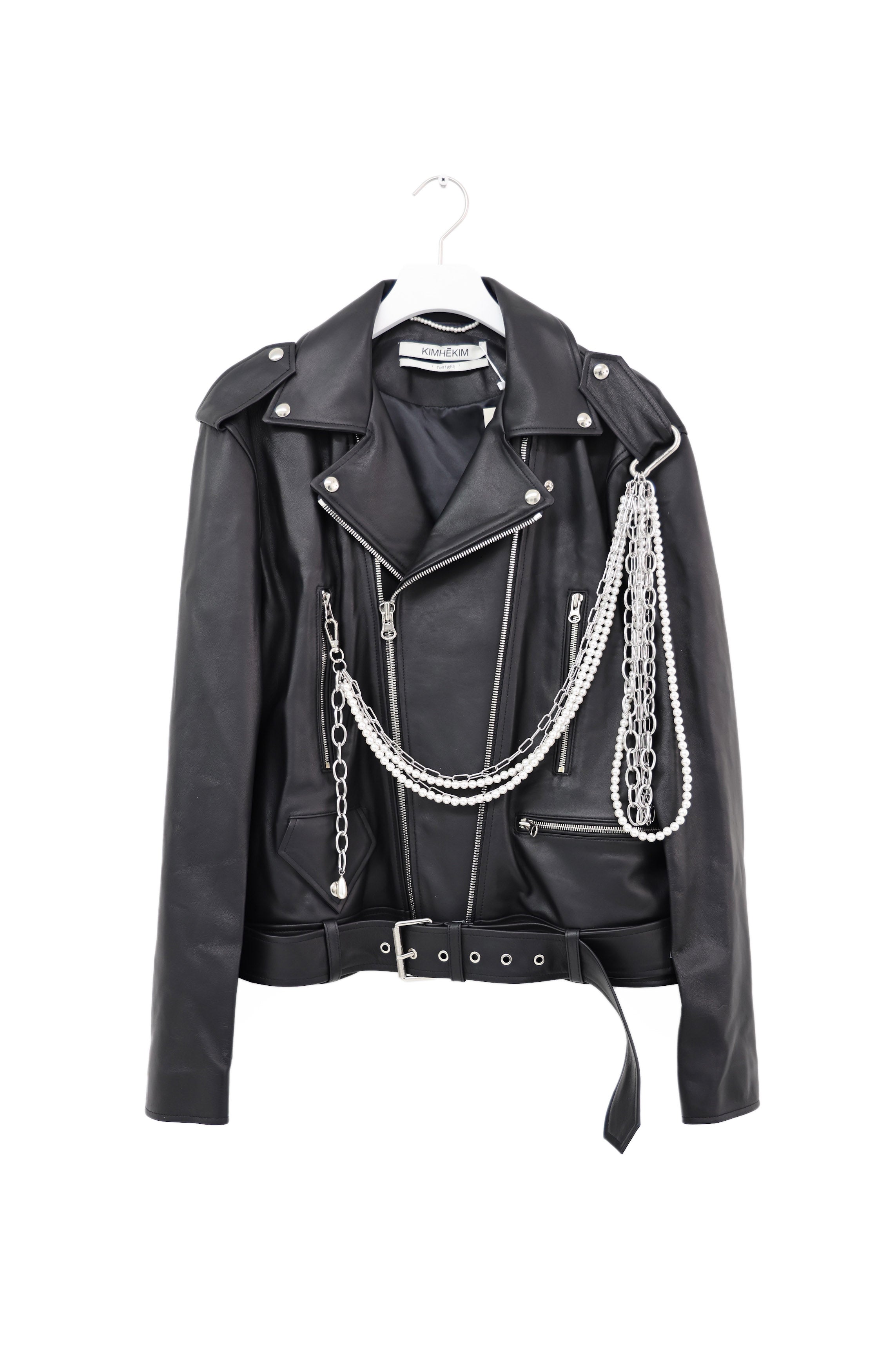 KIMHĒKIM Detachable Pearl Chain Leather Jacket 2024SS – shop