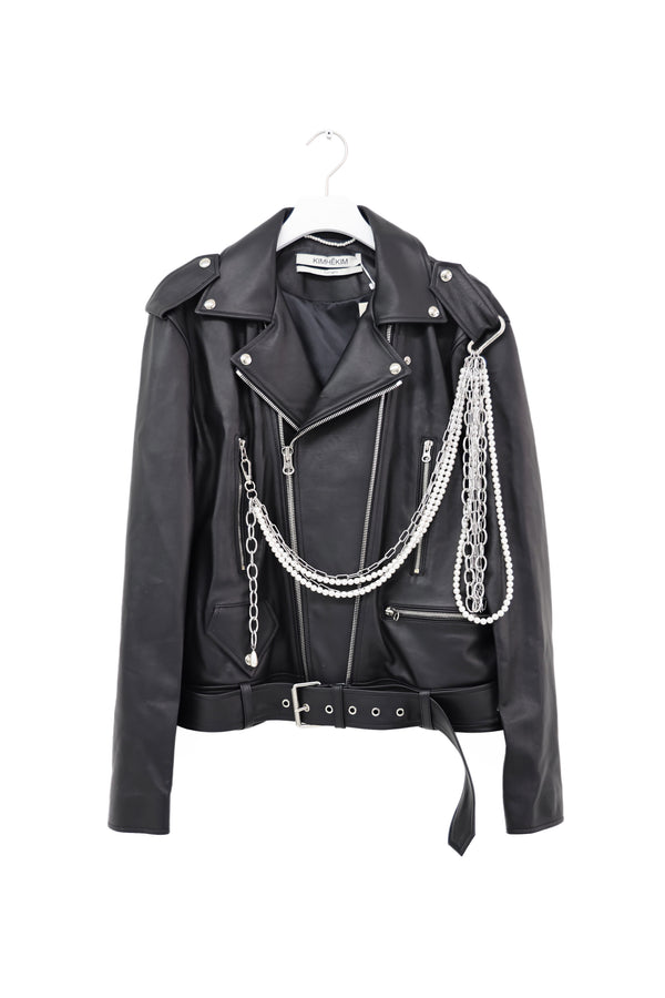 KIMHĒKIM Detachable Pearl Chain Leather Jacket 2024SS