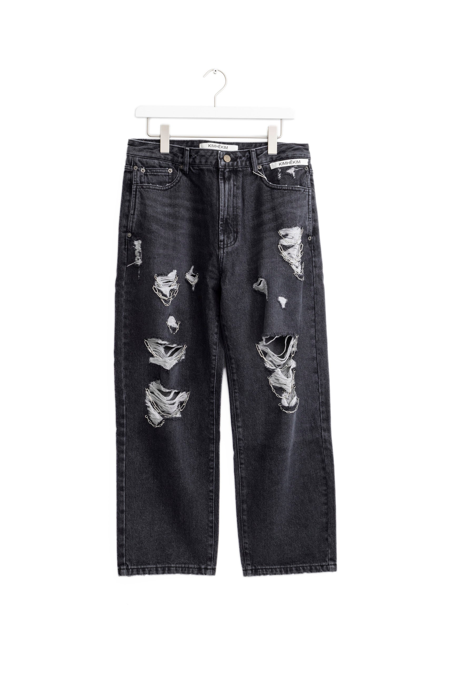 KIMHĒKIM Chain Embelishment Destroyed Jeans 2024SS